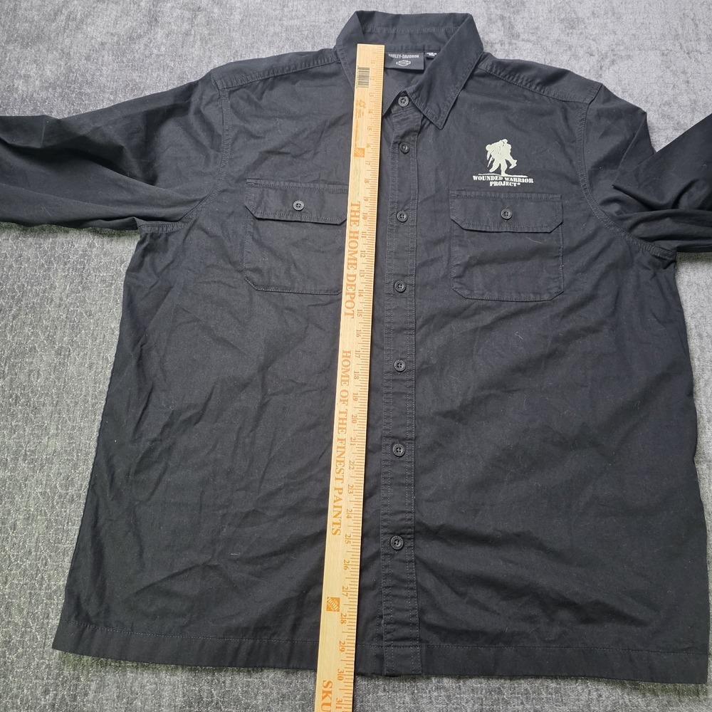 Harley Davidson Shirt Mens XL Black Button Down Wounded Warrior Project Logo - Picture 5 of 11